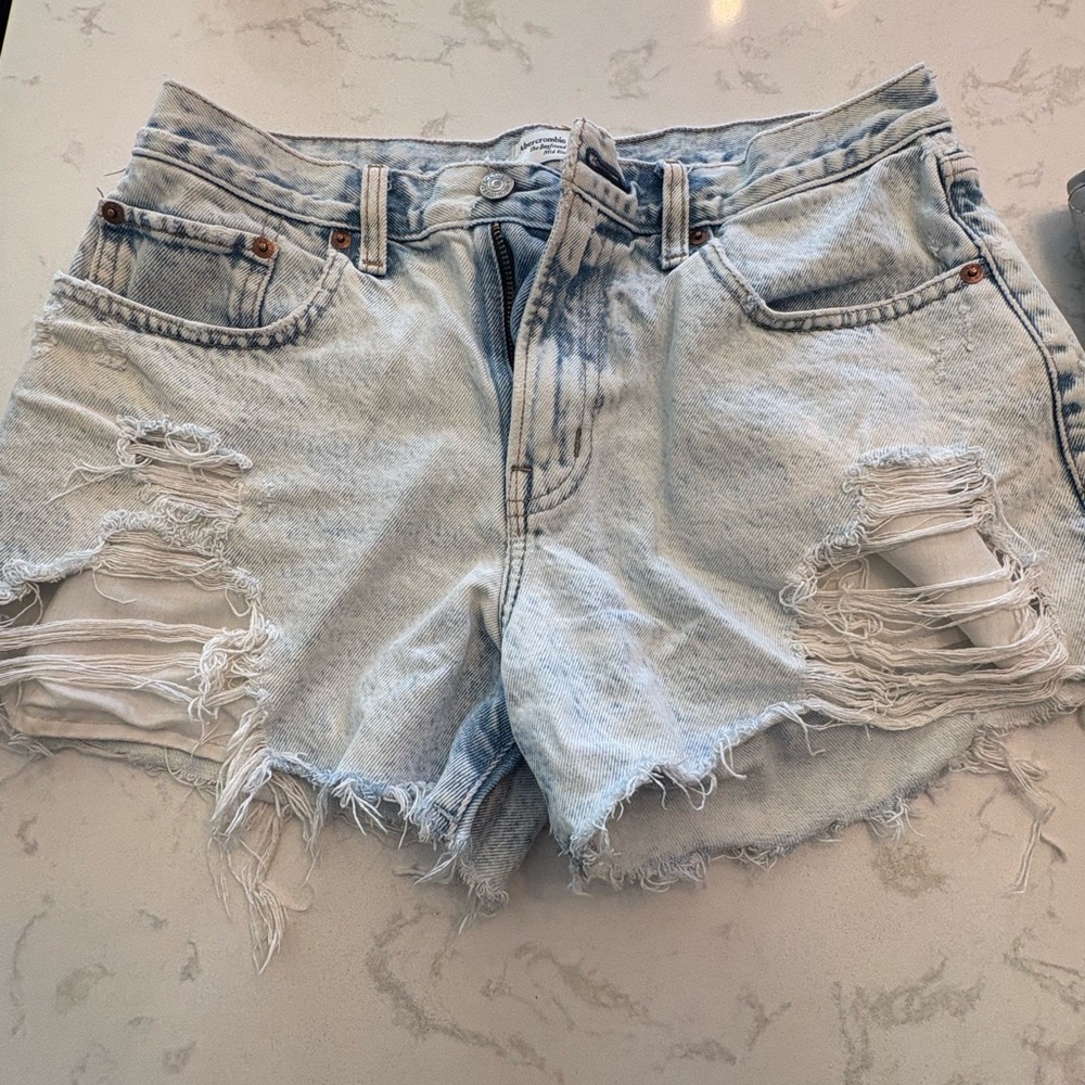 Abercrombie & Fitch Light Blue Distressed Denim Shorts